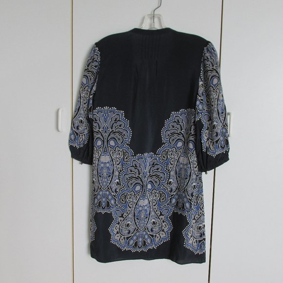 Banana Republic Dark Blue & White Silk Tunic/Mini Dress 3/4 Sleeve Sz XS - Picture 3 of 9